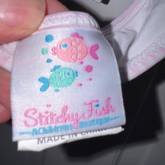 NWOT Stitchy Fish 12-18M Girls Pink and Blue Bikini Top with Polka Dot Bow Swim - Picture 3 of 6